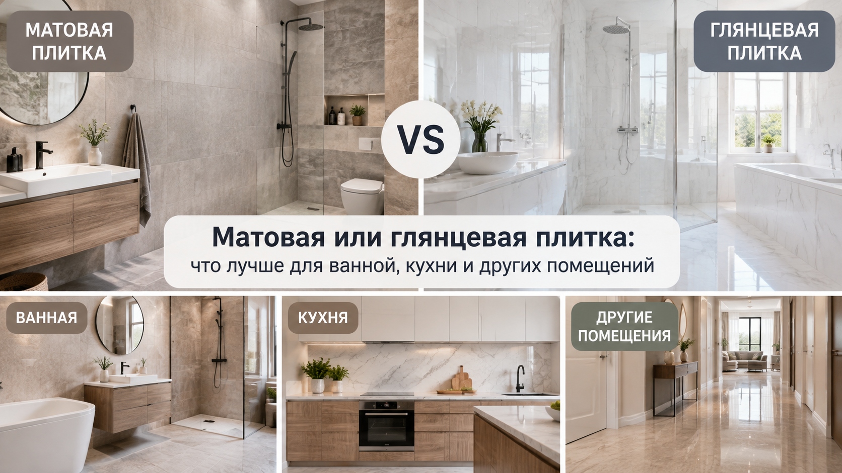Матовая или глянцевая плитка: что лучше выбрать для ванной, кухни и дома